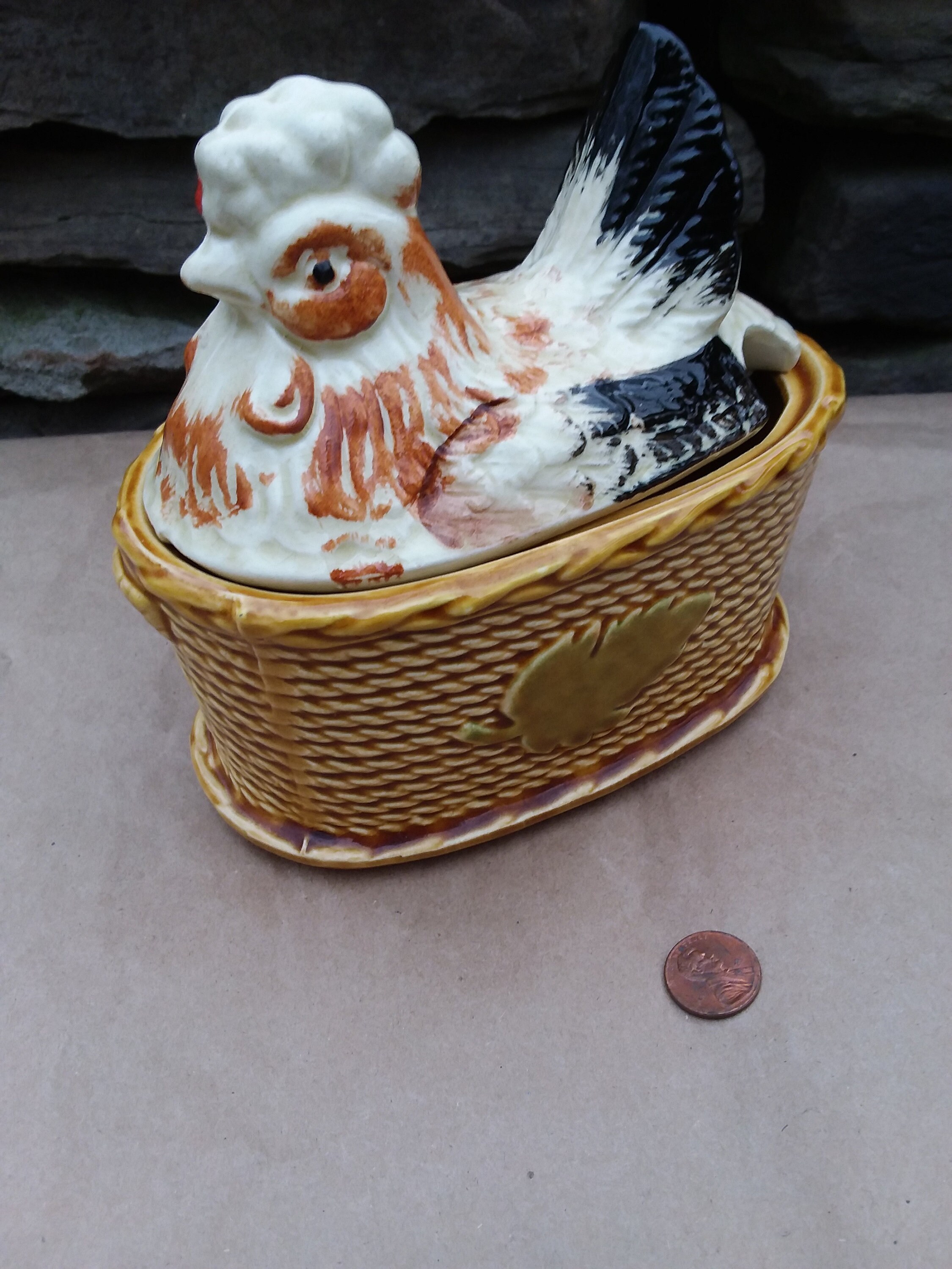 Vintage Ceramic Hen on Basket Lidded Dish Candy Dish or Sugar Etsy