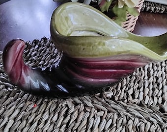 Vintage Hull Pottery Cornucopia Planter or Candy Dish, Tricolor,  1950s
