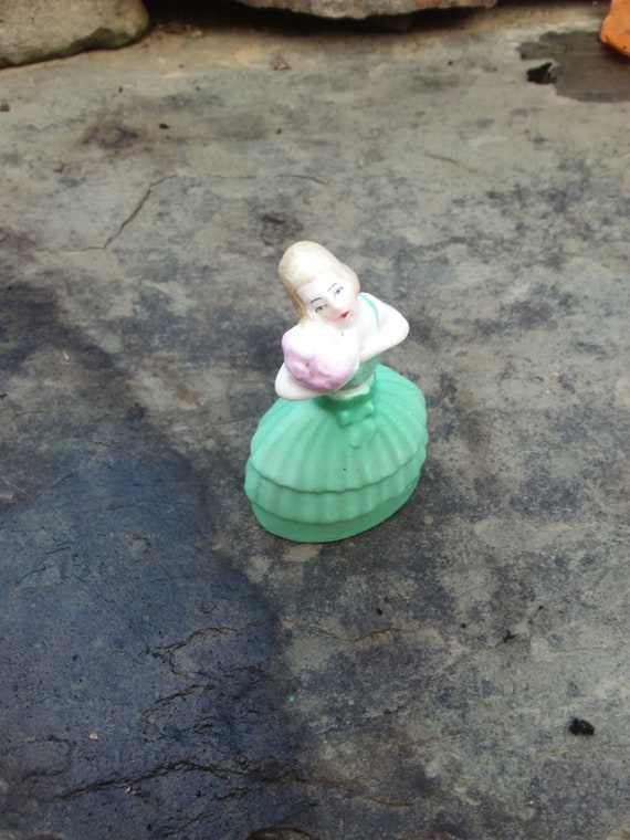 Vintage Porcelain Lady in Green Dress Mini Perfum… - image 10