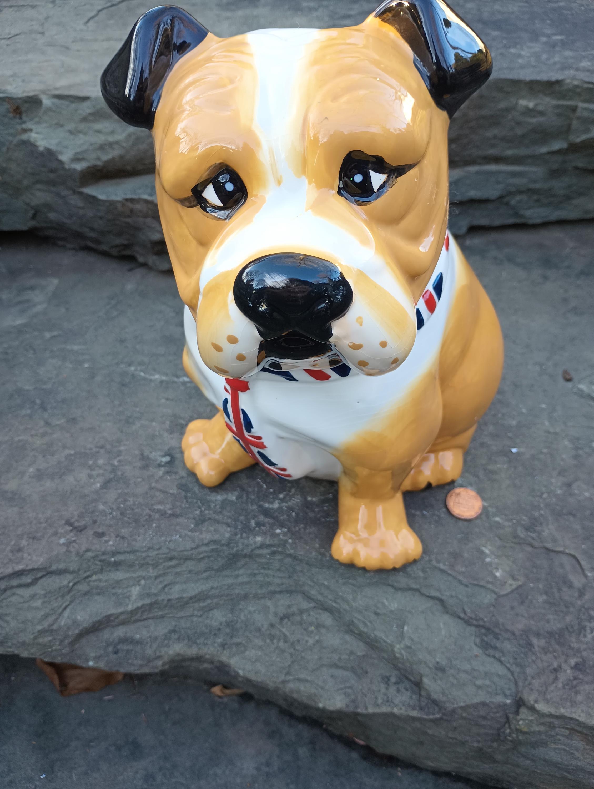 Vintage Ceramic British Bulldog With Union Jack Tie Cookie Jar