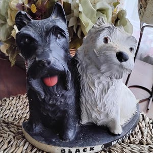 Vintage Buchanan&#39;s Scotch Whiskey Figurine: Black & White Terriers, 1950s