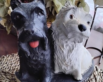 Vintage Buchanan's Scotch Whiskey Figurine: Black & White Terriers, 1950s