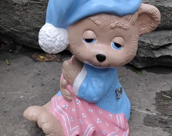 Vintage Ceramic Hand Painted Teddy Beddy Bear Music Box, 1980s, Ceramic from Mold