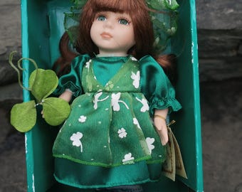 Vintage Jo-Ann Stores Porcelain Irish Molly Doll St Patrick's Day, 2002, IOB