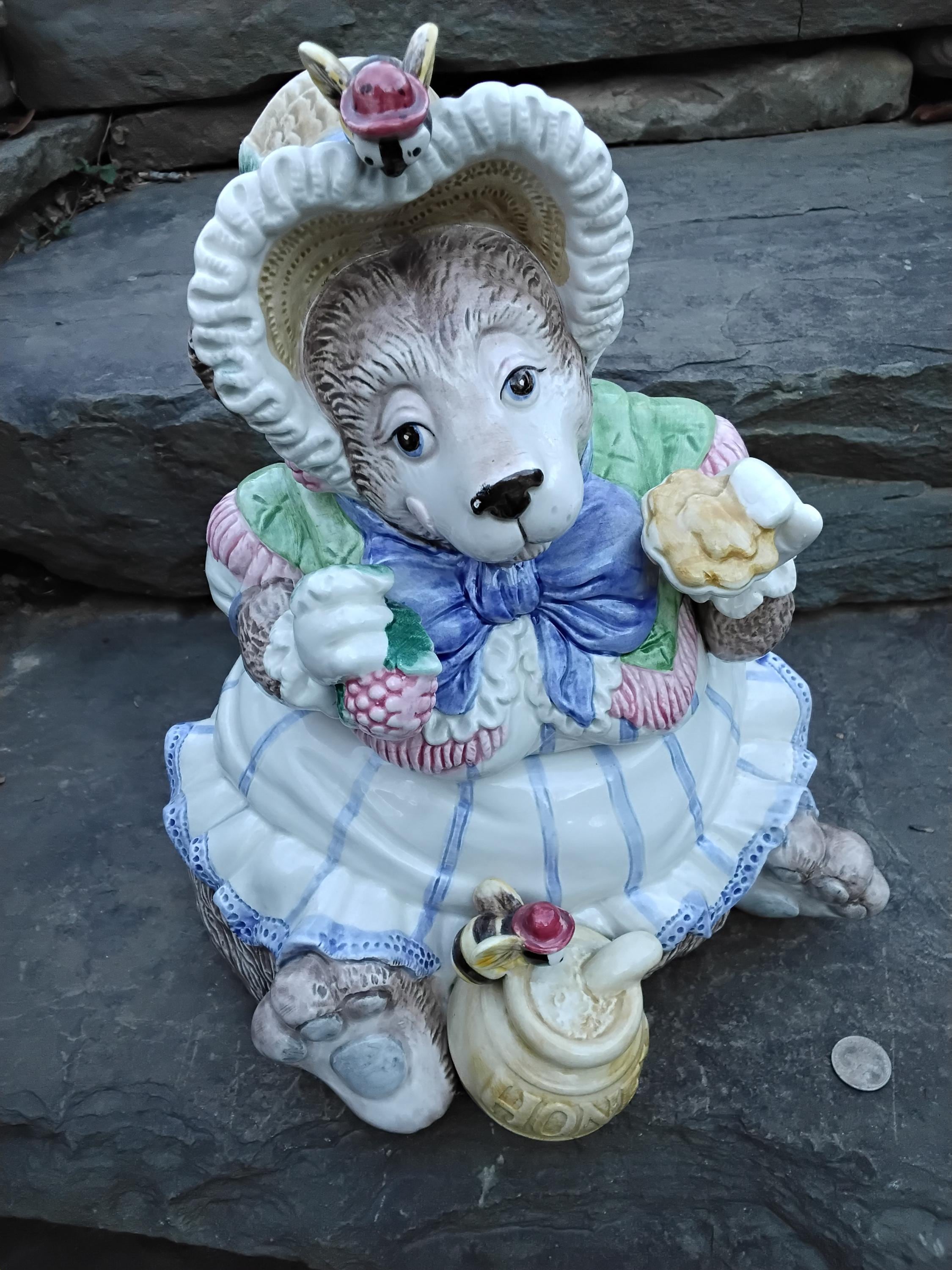 Vintage Fitz & Floyd Mama Bear in Bonnet With Bees and Honey
