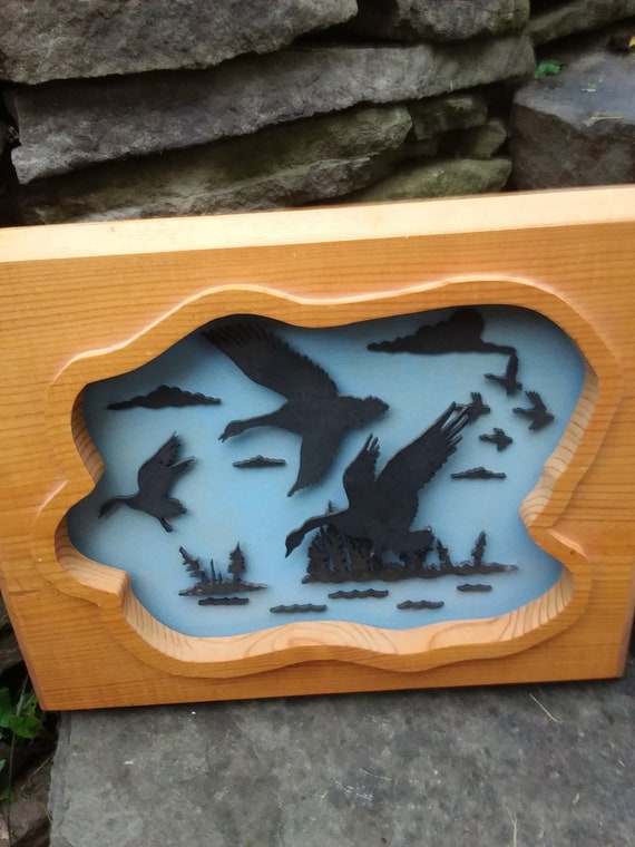 Vintage Scroll Saw Canada Geese in Flight Over Water Wood Wall Etsy
