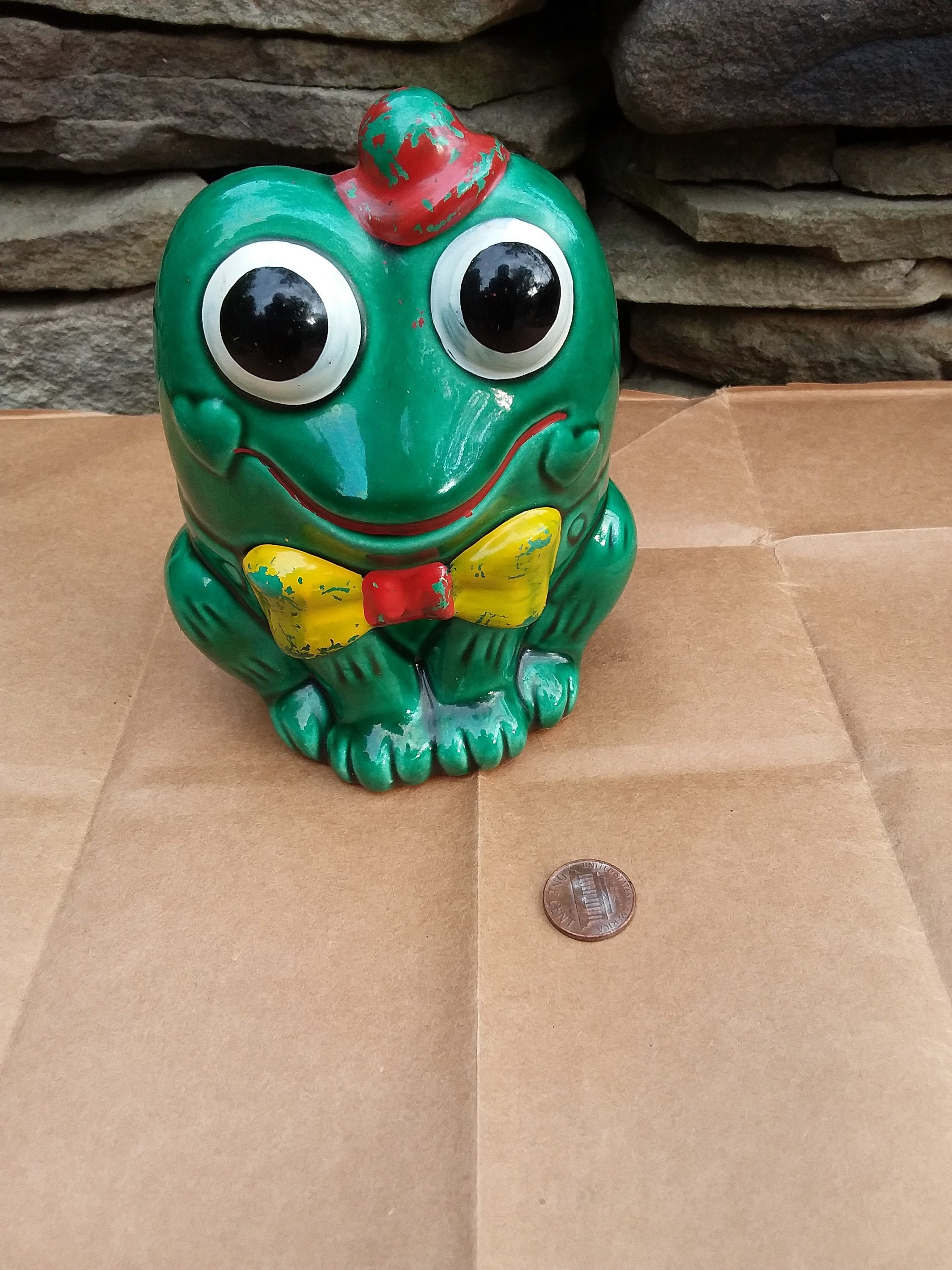 Vintage Green Frog Coin Bank Ceramic Colorful Coin Bank Etsy