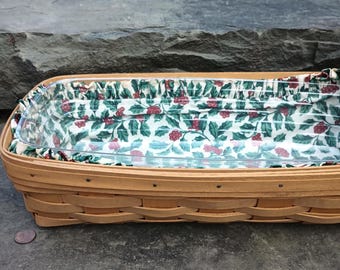 Vintage Longaberger Holiday Cheer Bread, Plant or Gift Basket with Holly Liner and Plastic Protector, 1999