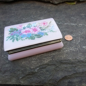 Vintage Pink Plastic Trinket or Vanity Box with Hinged Lid, Hong Kong