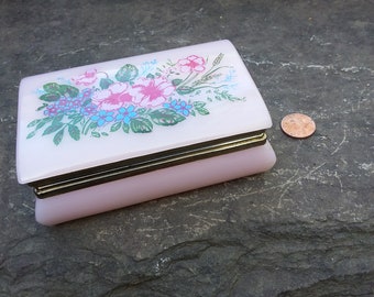 Vintage Pink Plastic Trinket or Vanity Box with Hinged Lid, Hong Kong