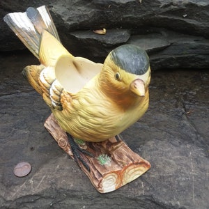 Vintage Porcelain Relpo Yellow Warbler Bird Planter, Japan