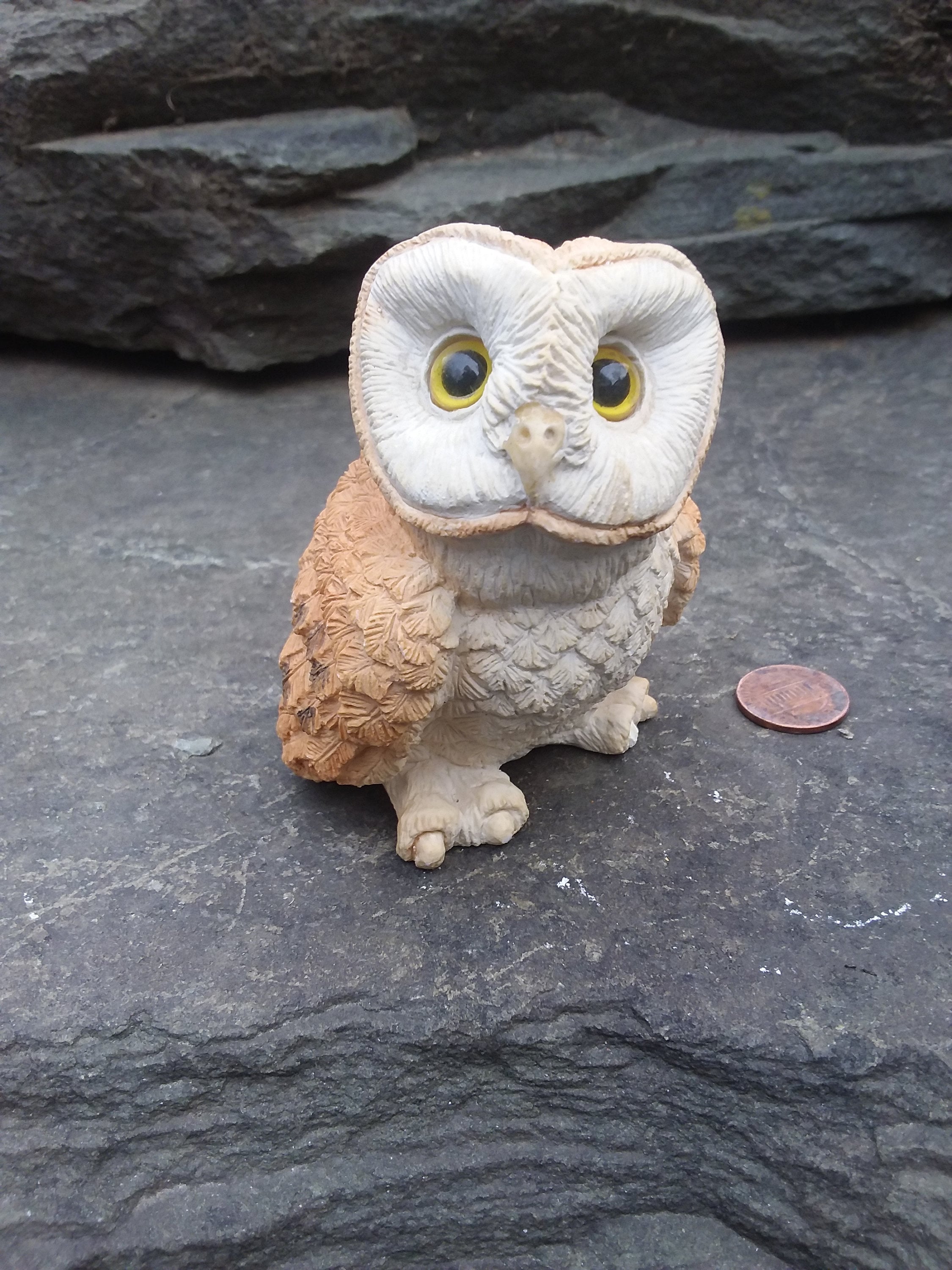 Vintage Barn Owl Figurine Resin Stone by UDC Etsy