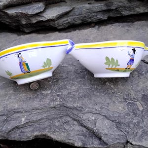 Vintage Henriot Quimper Gravy/Sauce Bowls: Breton Man & Woman, Set of 2