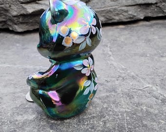 Vintage Fenton Carnival Glass Hand Painted & Signed Bear, Cobalt