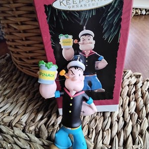 Vintage 1994 Popeye the Sailor with Spinach Hallmark Ornamnet IOB, Popeye Christmas