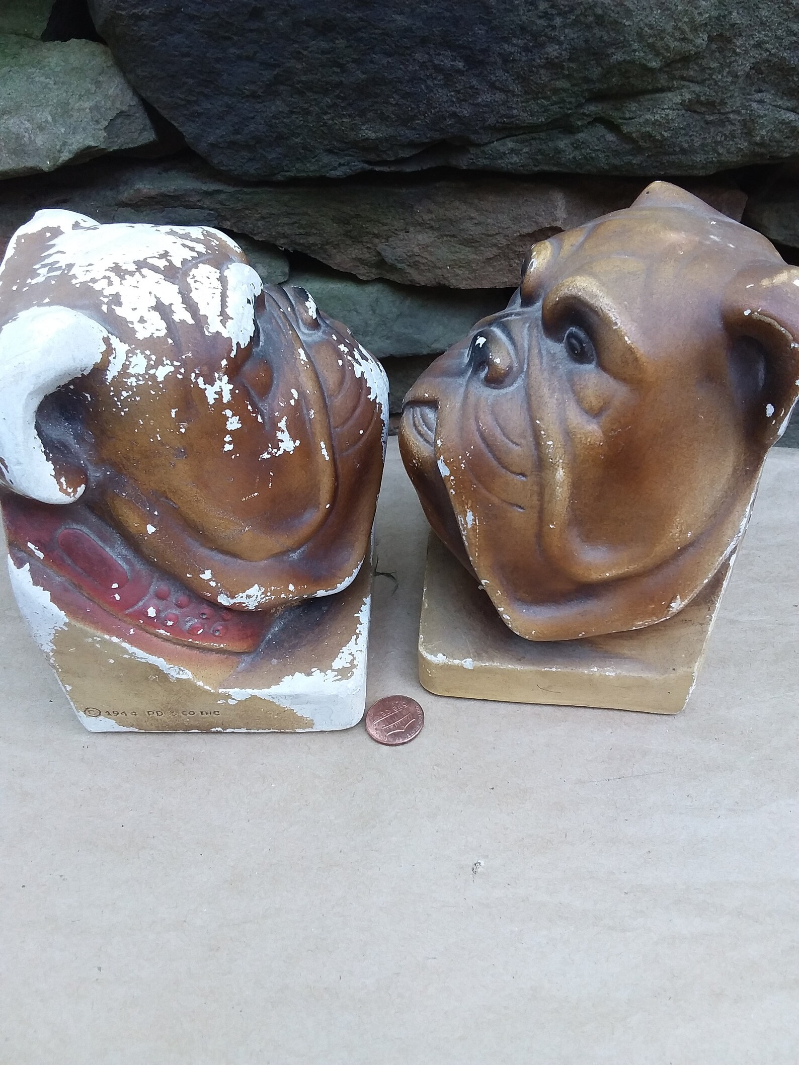 Vintage Chalkware Bulldog Bookends by P D & Co. 1944 Etsy