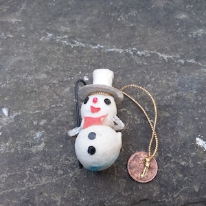 Vintage Putz Mica, Chenille, Cardboard Mini Snowman Ornament