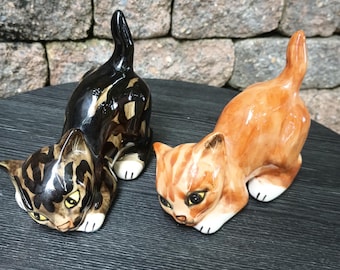 Vintage Seymour Mann Ceramic Tabby Kitty Cats, Orange Tabby Gray Tabby, 1980s