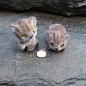 Vintage Josef Originals Flocked Brown Tabby Cats, Set of 2