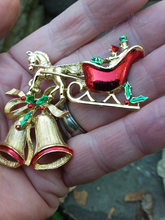 Vintage Christmas Brooches by Gerry, Christmas Sl… - image 3