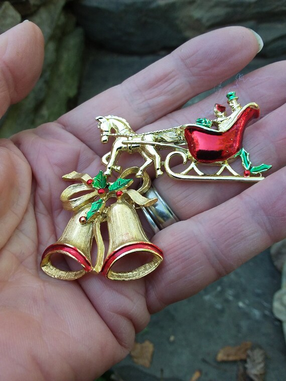 Vintage Christmas Brooches by Gerry, Christmas Sl… - image 4