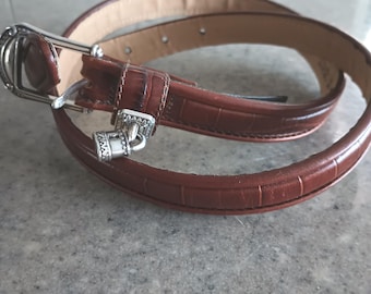 Vintage Brighton Leather Woman's Burgundy Belt, Silver Tone Buckle with Padlock Charm, Size L 34
