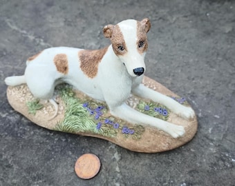 Vintage Cold Cast Marble Greyhound or Whippet Dog, Set of 2, Hand Painted Charmstone Earl Sherwan