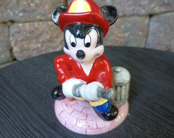 Vintage Schmid Mickey Mouse Firefighter Figurine, Porcelain, The Walt Disney Company