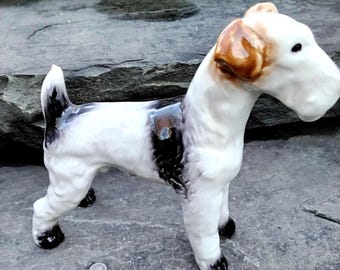 Vinatge Wire Hair Fox Terrier Made in Japan, Porcelain, 1950's