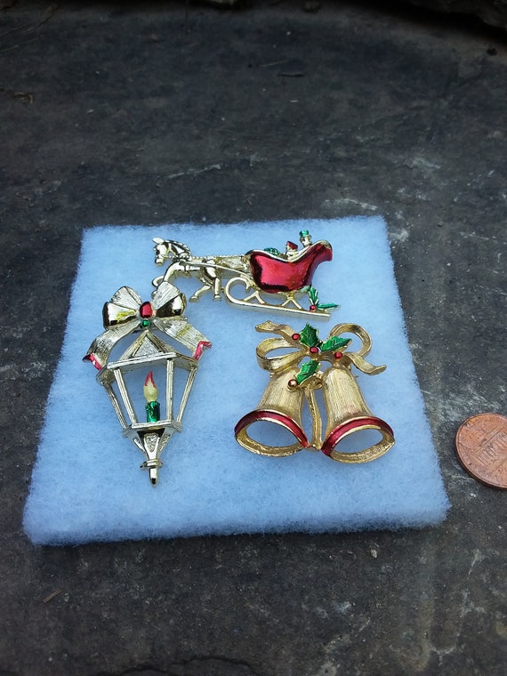 Vintage Christmas Brooches by Gerry, Christmas Sl… - image 1