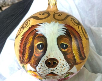Vintage Hand Painted Spaniel Puppy Dog Round Glass Ornament