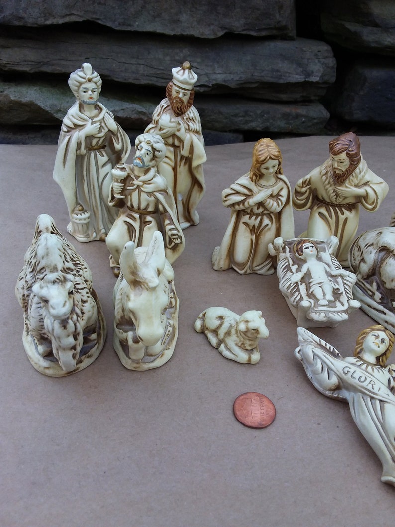 Vintage Nativity Set Paper Mache Composite Japan Set of 13 Etsy