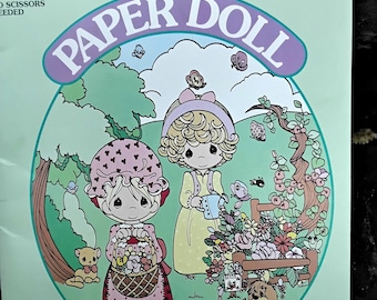 Vintage Precious Moments 1992 Paper Dolls Bool with No Scissors Needed, Uncut