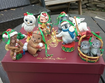 Vintage Danbury Mint Baby Animals Christmas Ornament Collection In Box. Set of 8
