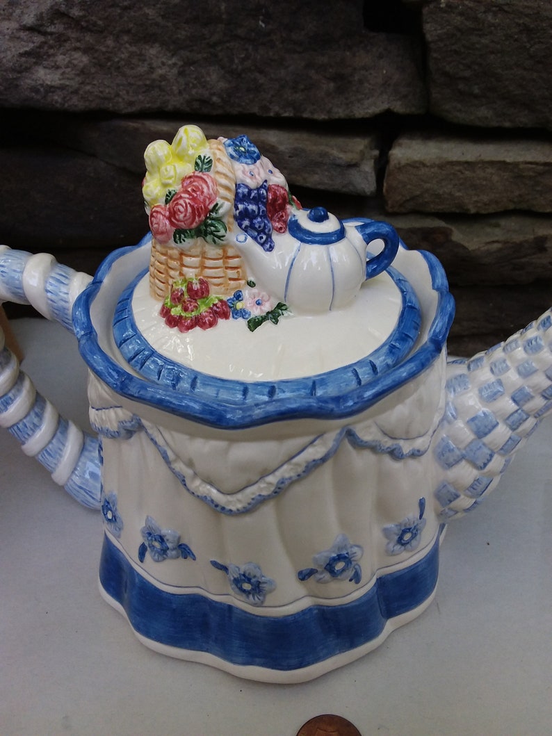 Vintage Cat Teapot Avon Blue Rose Collection Kitty Cat Teapot Etsy