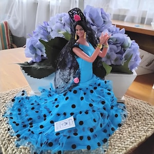 Vintage Marin Chiclana Flamenco Dancer Doll in Blue Dress, Spain