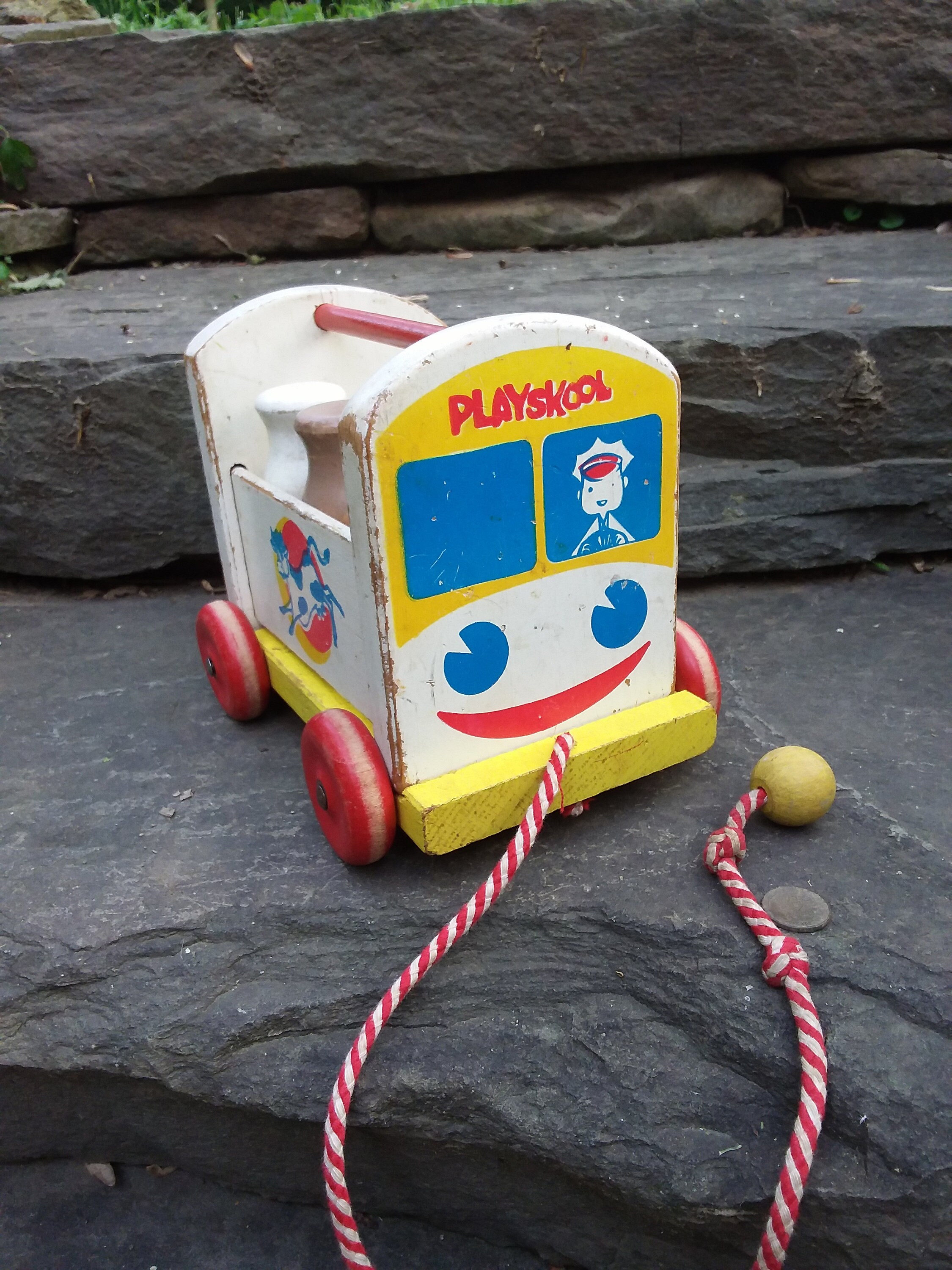 Vintage Playskool Wood Dairy Milk Wagon Pull Toy 1960s Etsy