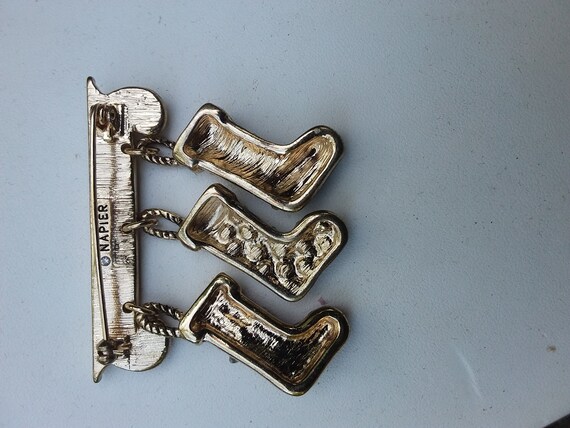 Vintage Napier Christmas Stockings on Mantel Brooch View 5