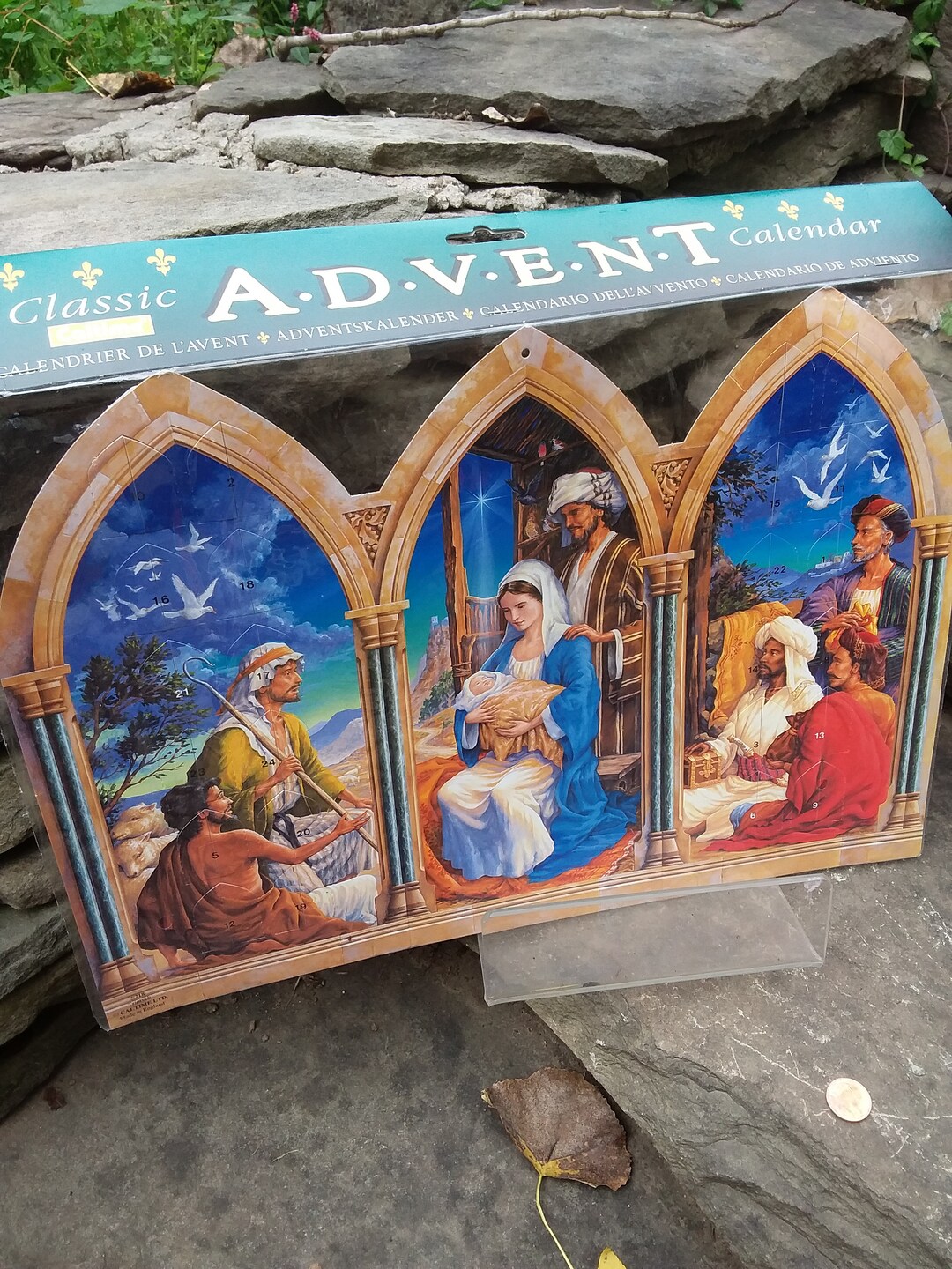 Vintage Caltime Nativity Scene Advent Calendar Triptych, Made in