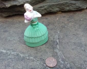 Vintage Porcelain Lady in Green Dress Mini Perfume Bottle made in Germany