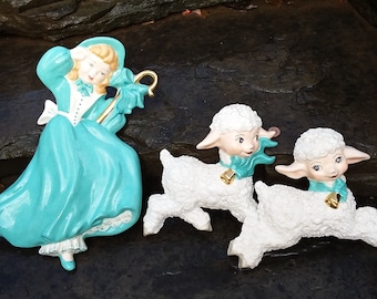 Vintage Little Bo Peep Ceramic Wall Plaques: Handpainted Nursery Art