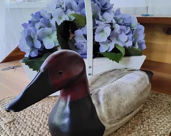 Vintage Hand Carved Wood Canvasback Drake Decoy by G. Lowenthal #195