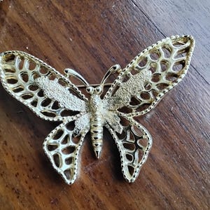 Vintage Sarah Coventry Butterfly Brooch Open Scroll Work, Goldtone, 1970s