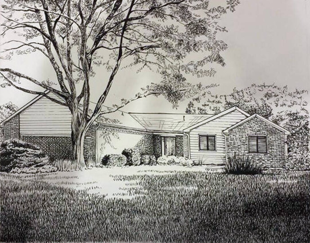Custom Home Portrait in Ink Pen - Etsy