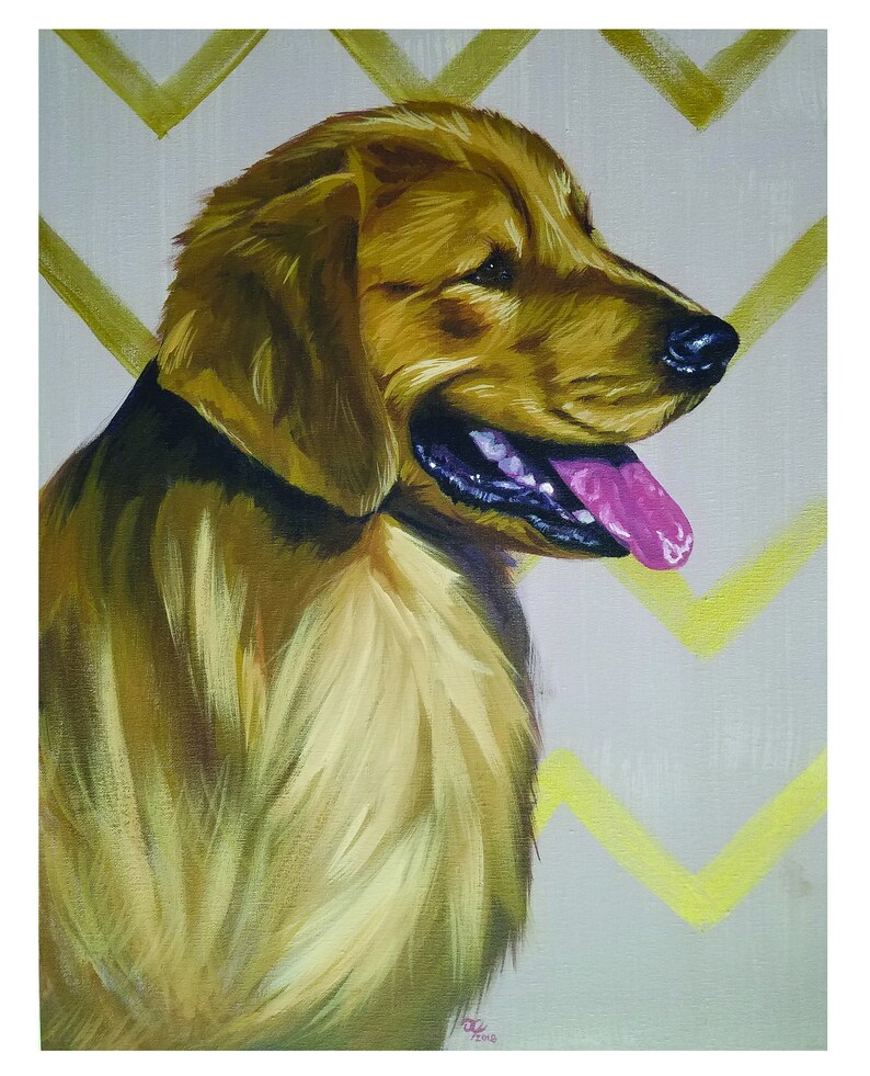 Custom Dog Portrait Acrylic Painting With Solid Color - Etsy