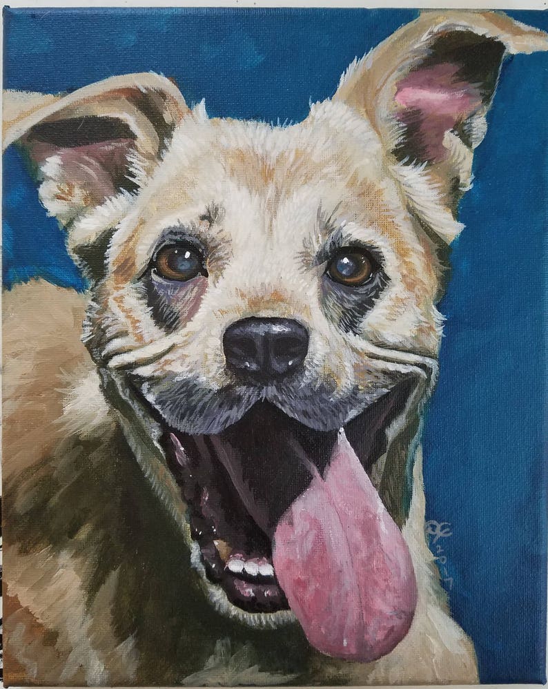 Custom Dog Portrait Acrylic Painting With Solid Color - Etsy
