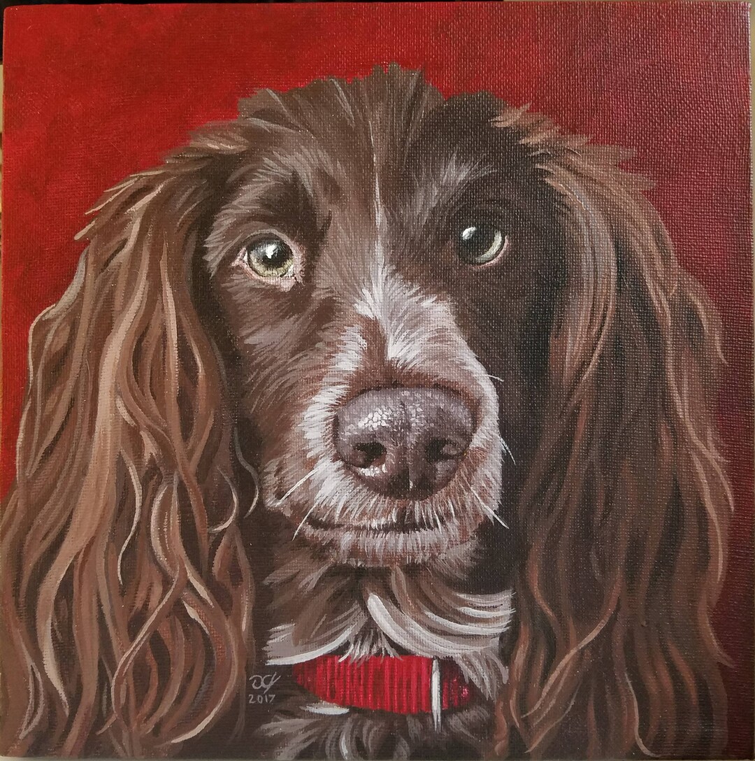 Custom Dog Portrait Acrylic Painting With Solid Color Background - Etsy