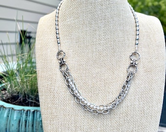 Clear quartz multi chain necklace and necklace