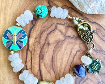 Butterfly bracelet,rainbow moonstone bracelet, spring bracelet, gifts for her