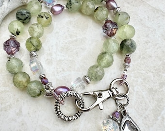 Prehnite bracelet, green gemstone bracelet, spring jewelry, gemstone bracelet, chunky bracelet, purple pearl